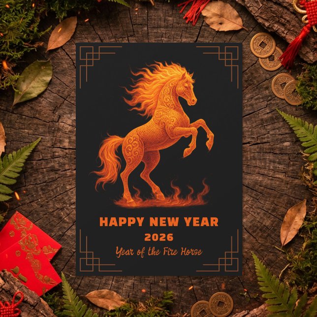 2026 Year of the Fire Horse Chinese Zodiac Holiday Postcard (Creator Uploaded)