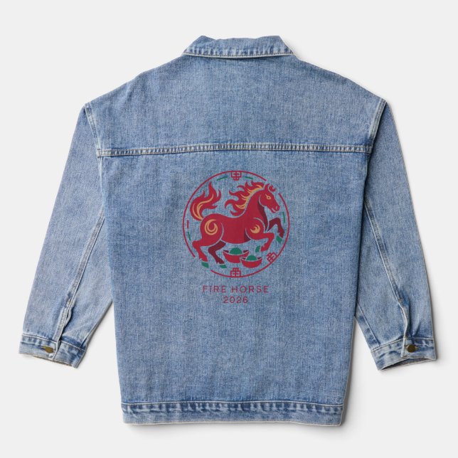 2026 Year of the Fire Horse Chinese Zodiac Luck Denim Jacket (Back)
