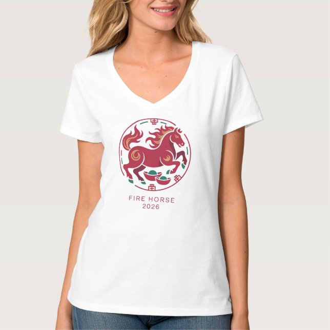 2026 Year of the Fire Horse Chinese Zodiac Luck T-Shirt (Front)