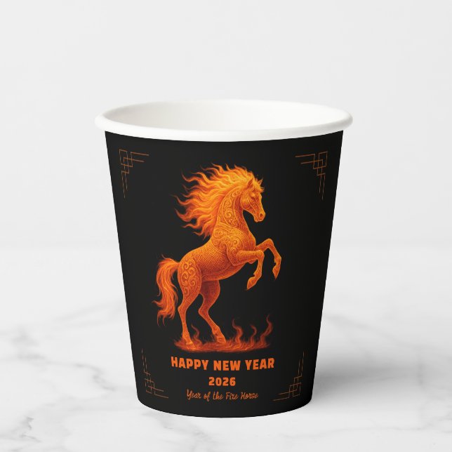 2026 Year of the Fire Horse Chinese Zodiac Paper Cups (Front)