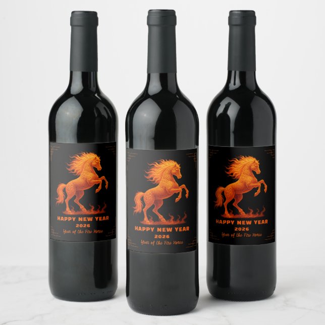 2026 Year of the Fire Horse Chinese Zodiac Wine Label (Bottles)