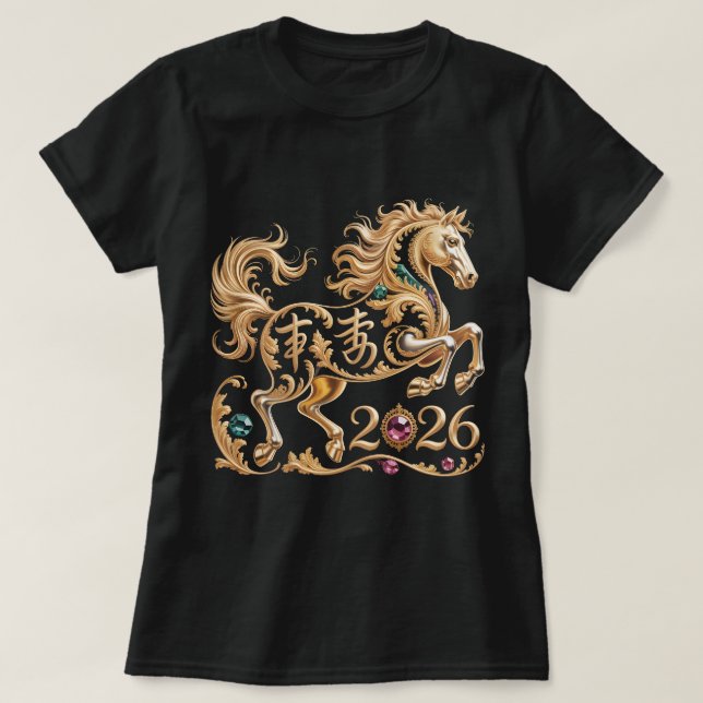 2026 Year of the Horse Chinese New Year Golden Hor T-Shirt (Design Front)