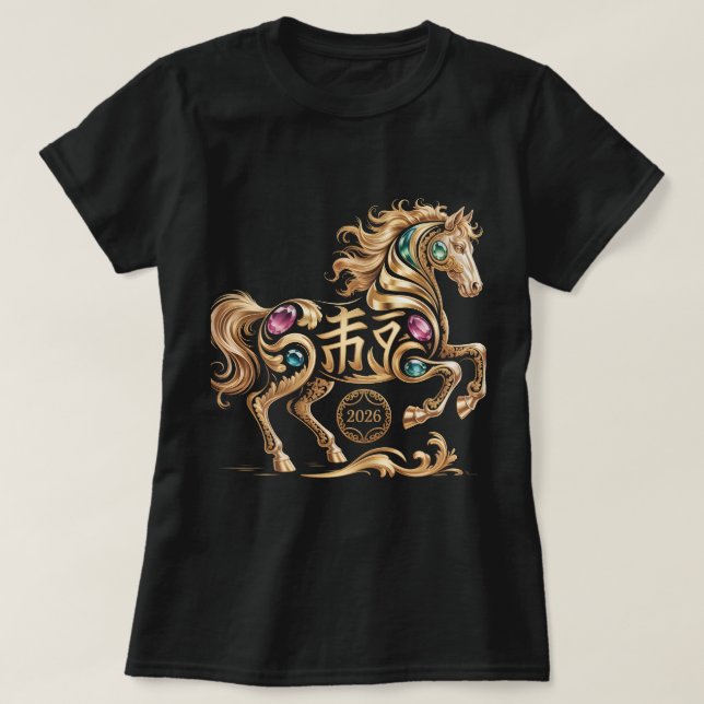 2026 Year of the Horse Chinese New Year Golden Hor T-Shirt (Design Front)