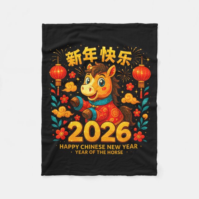 2026 Year Of The Horse Cute Chinese New Years  Fleece Blanket (Front)