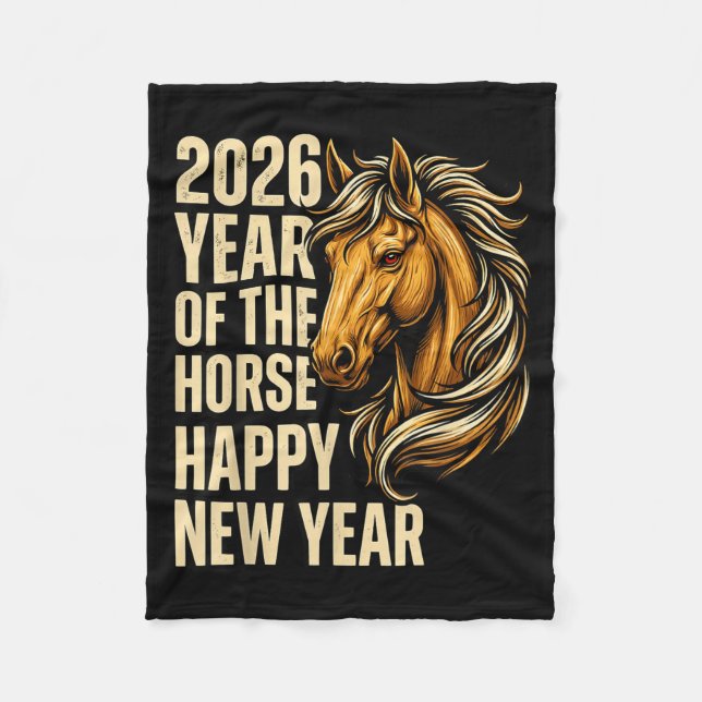 2026 Year Of The Horse Happy Chinese New Year Fire Fleece Blanket (Front)