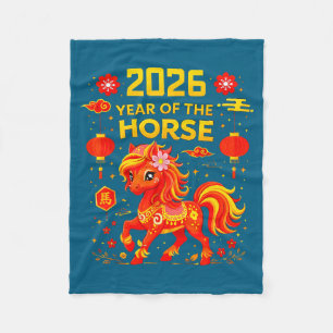 2026 Year Of The Horse Lunar New Year 2026 Chinese Fleece Blanket