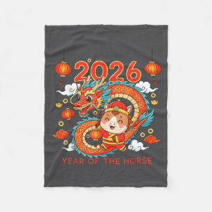 2026 Year Of The Horse Lunar New Year Chinese  Fleece Blanket