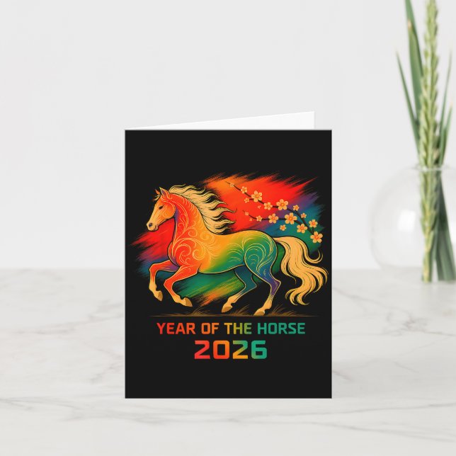 2026 Year Of The Horse Vibrant Zodiac Blossom Art  Card (Front)