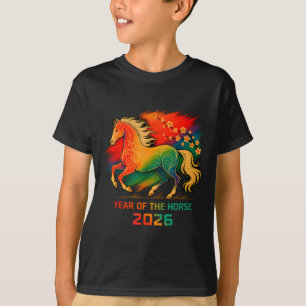 2026 Year Of The Horse Vibrant Zodiac Blossom Art T-Shirt