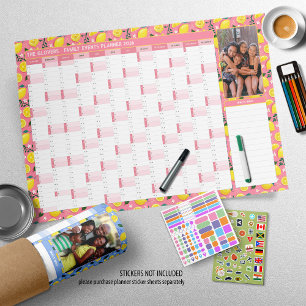 2026 Year Photo Wall Planner Deep Pink & Lemons Poster