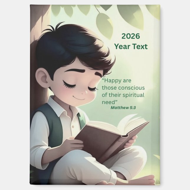 2026 Year Text Boy Reading Magnet (Front)