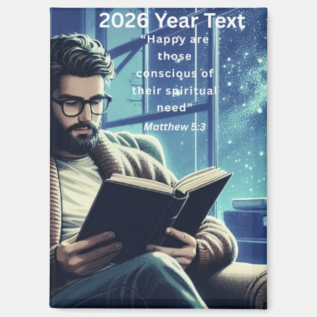 2026 Year Text Man Reading Magnet (Front)