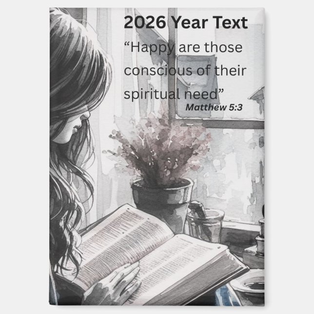 2026 Year Text Woman Reading Magnet (Front)