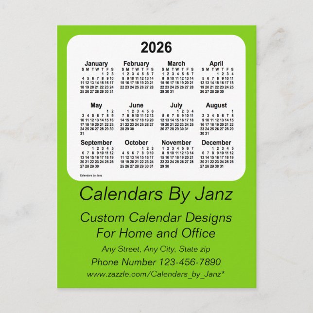 2026 Yellow Green Business Calendar by Janz Postcard (Front)