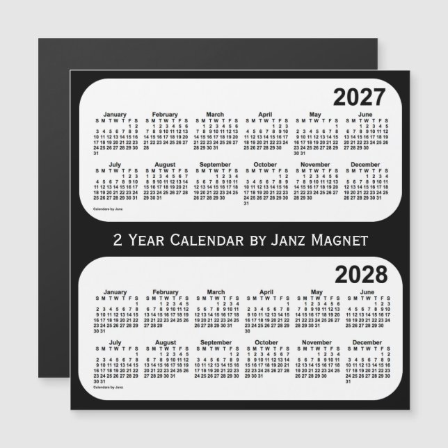 2027-2028 Black and White 2 Year Calendar by Janz (Front/Back)