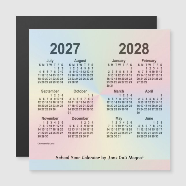 2027-2028 Rainbow School Year Calendar by Janz (Front/Back)