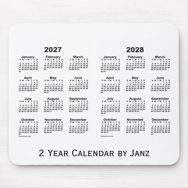 2027-2028 White 2 Year Calendar by Janz Mousepad (Front)
