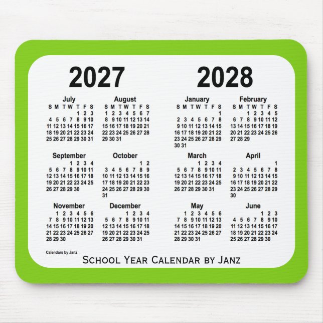 2027-2028 Yellow Green School Calendar by Janz Mouse Pad (Front)