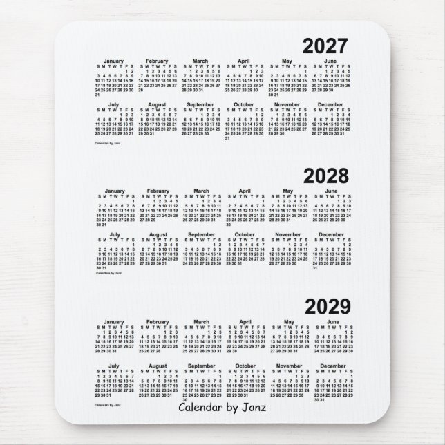 2027-2029 White 3 Year Calendar by Janz Mouse Pad (Front)