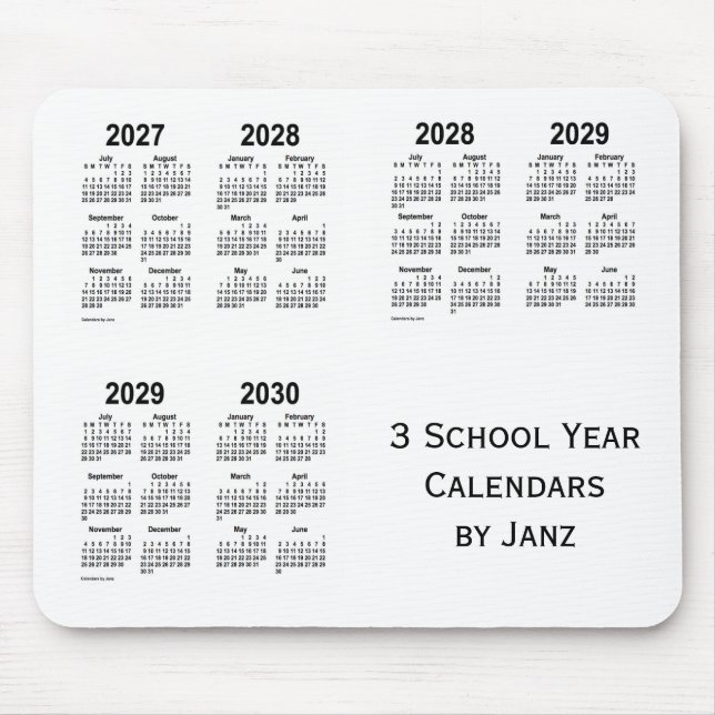 2027-2030 White 3 School Year Calendars by Janz Mouse Pad (Front)