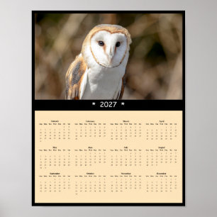 2027 Barn Owl Wall Calendar - Silent Hunter Poster