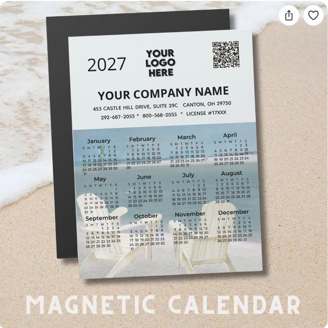 *2027 Beach Magnet Calendar Business Logo QR Code (Creator Uploaded)