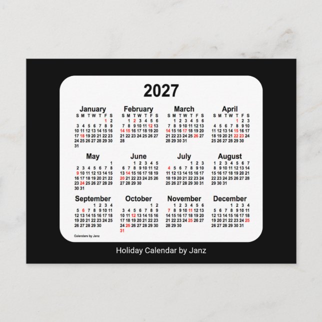 2027 Black Holiday Mini Calendar by Janz (Front)