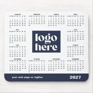 2027 Blue Business Logo Promotional Calendar Mouse Pad