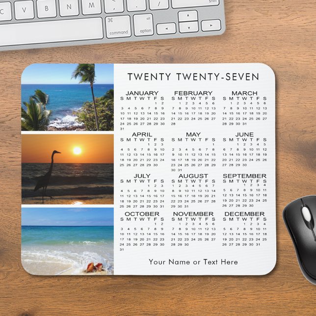 2027 Calendar 3 Photo Personalised Custom Colour Mouse Pad (Creator Uploaded)