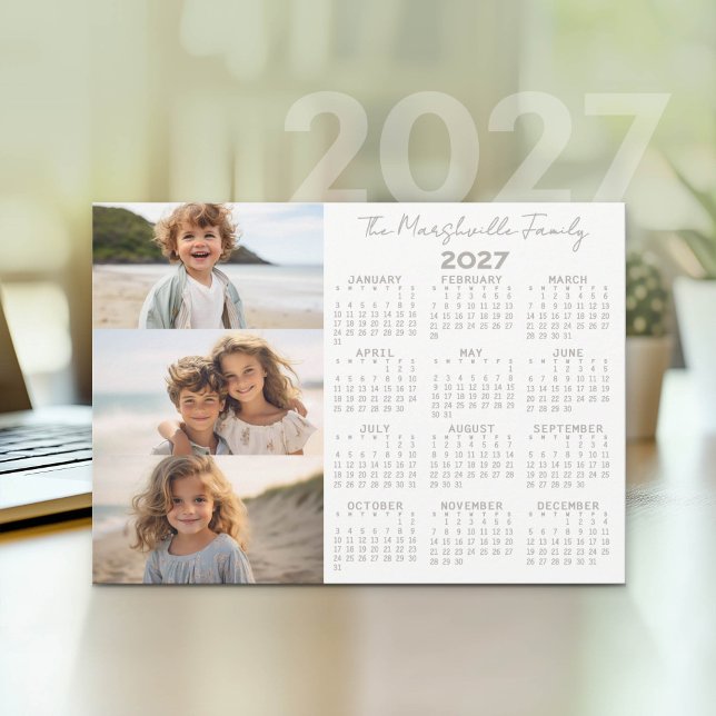 2027 Calendar - 3 Photos - Basic Grey White Holiday Card (2027 calendar as a holiday card)