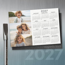 2027 Calendar - 3 Photos - Basic Grey White Magnet