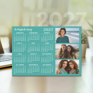 2027 Calendar 3 Photos Basic Minimal Holiday Card