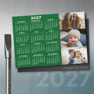 2027 Calendar 3 Photos Minimal Green White Magnet