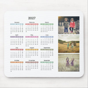 2027 calendar 3 photos simple modern yearly desk mouse pad
