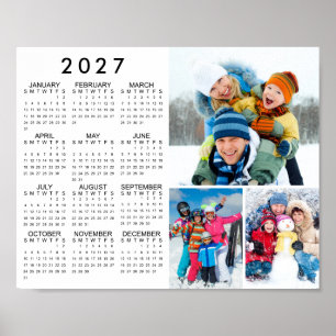 2027 Calendar 3 Photos Simple Poster