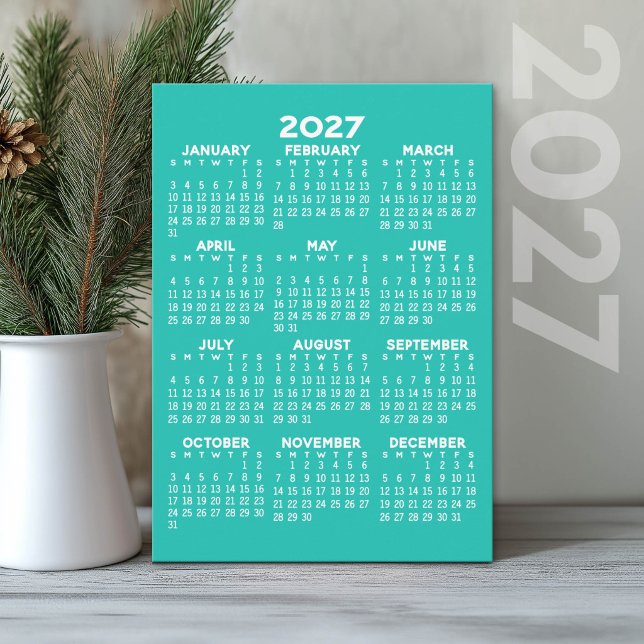 2027 Calendar - Basic Aqua Minimal Holiday Card (2027 Calendar card)