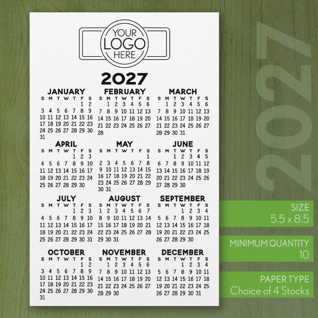 2027 Calendar - Basic Black Minimal Logo Stationery (2027 Calendar Stationery Sheets - 5.5 x 8.5 with logo)