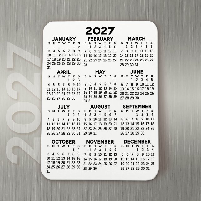 2027 Calendar - Basic Minimal Black and White Magnet (Modern Simple 2027 Calendar Magnet)