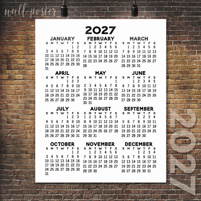 2027 Calendar - Basic Minimal Black and White Poster (2027 Calendar Poster)