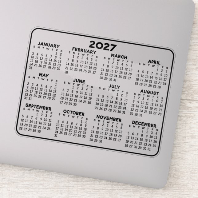 2027 Calendar - black and white mini calendar (Detail)