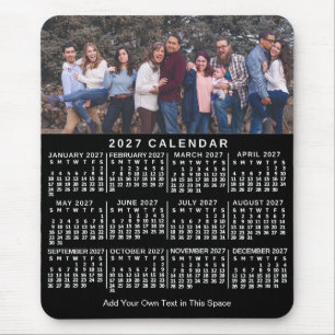 2027 Calendar Black Personalised Photo Name Bold Mouse Pad