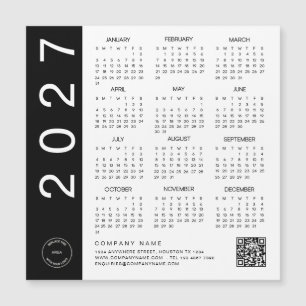 2027 Calendar Black Text QR Code Company Logo