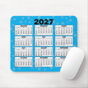 2027 Calendar Bubbles On Aqua Mouse Pad