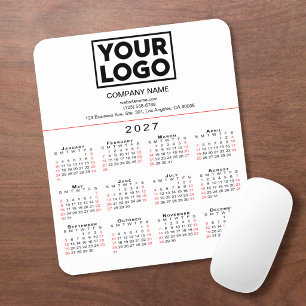 2027 Calendar Business Logo and Text on White Mouse Pad