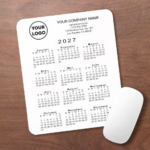 2027 Calendar Business Logo and Text White Mouse Pad