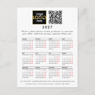 2027 Calendar Business Logo Contact Detail QR Code Postcard