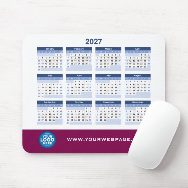 2027 Calendar Business Logo Mouse Pad (With Mouse)