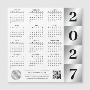 2027 Calendar Business Logo QR Code Chrome Silver