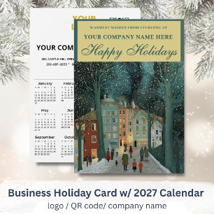 2027 Calendar Business Logo QR Festive  Holiday Card