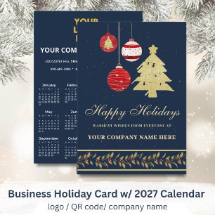 2027 Calendar Business Logo QR Festive  Holiday Card